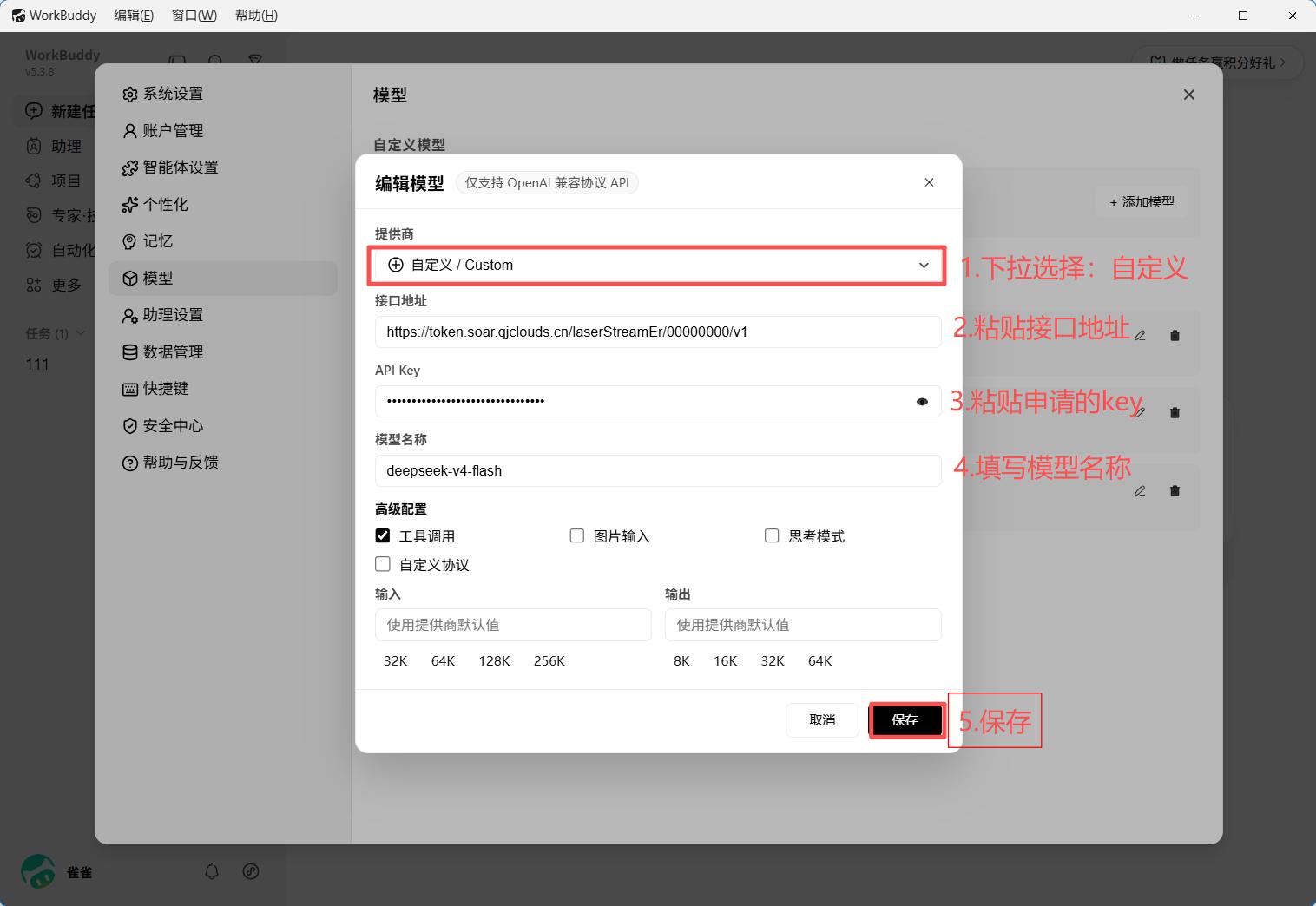 填写模型配置